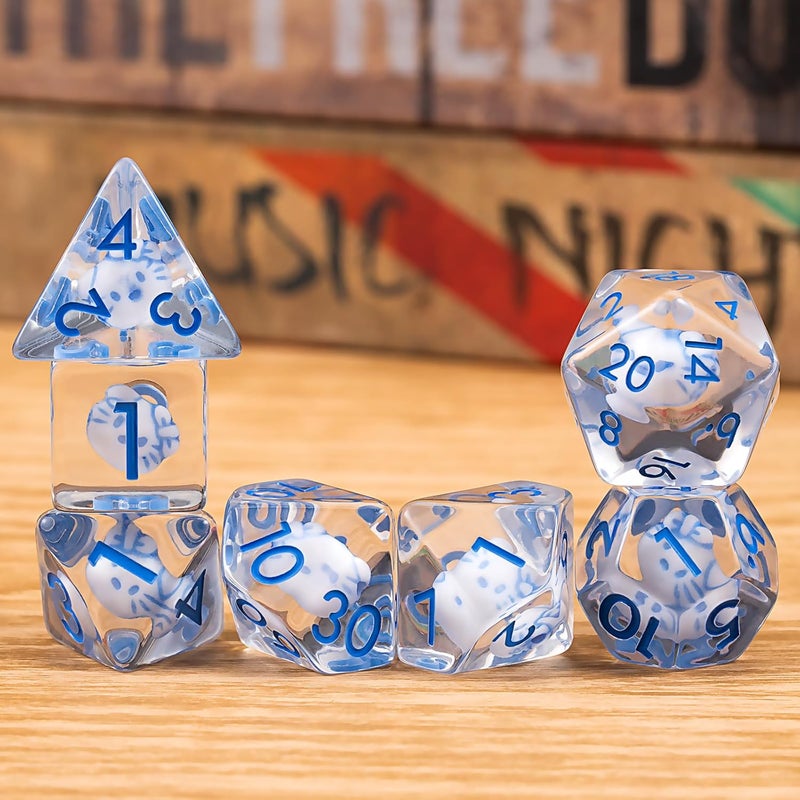 weyano Cat Resin D&D Dice Set, 7-Piece DND Polyhedral Dice (D4, D6, D8, D10, D12, D20, D%) Dungeons and Dragons Dice Set - Image 5